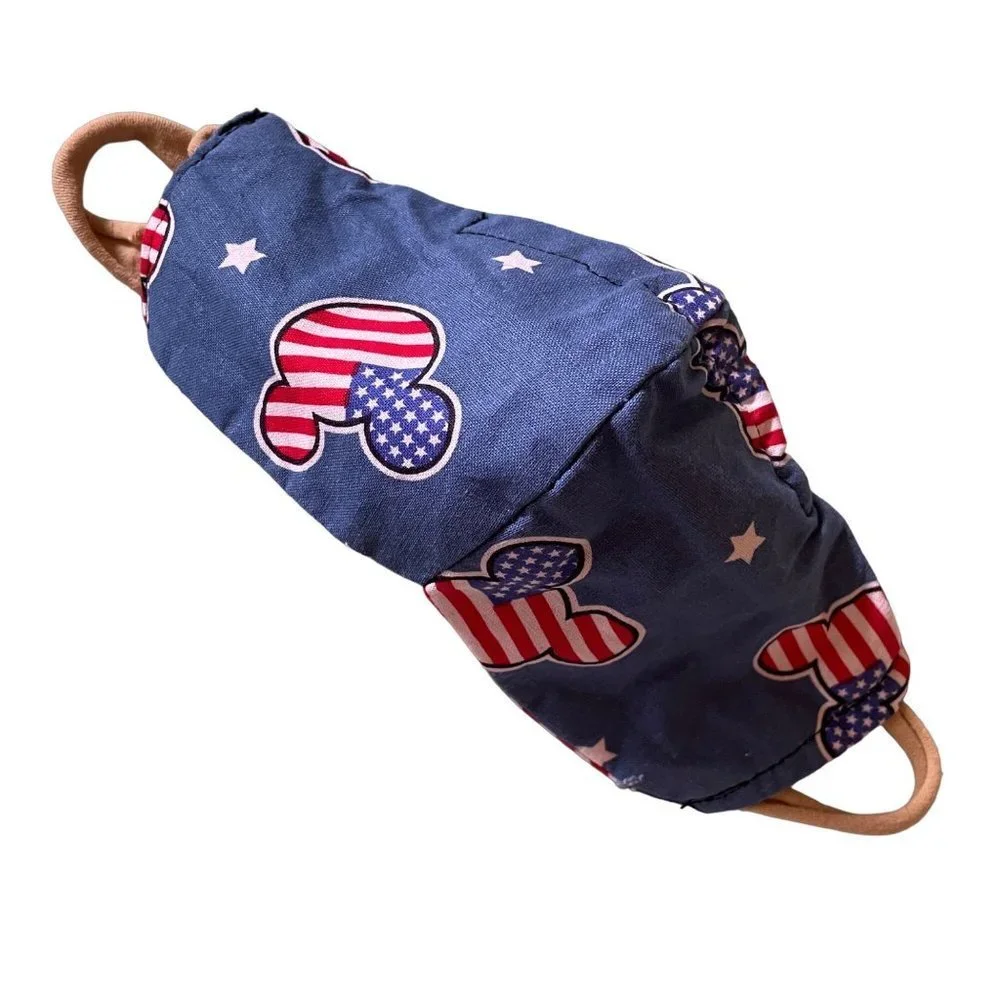 Patriotic Mickey Mouse ears handmade cloth face mask with soft stretchy ear loop